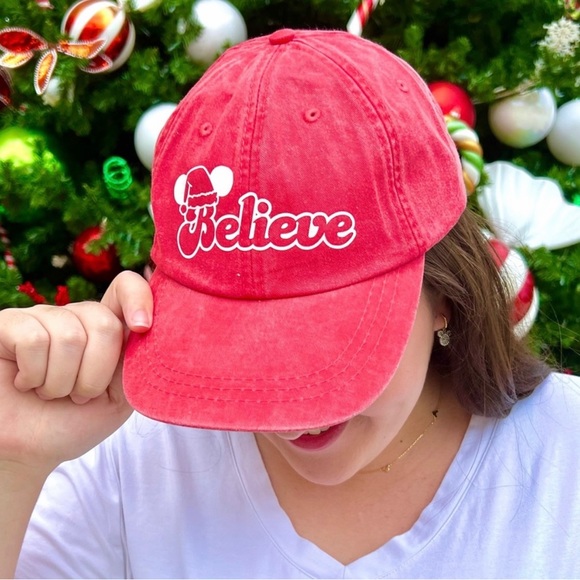 Red Mickey Ear Holiday Believe Hat❣️ - Picture 1 of 7